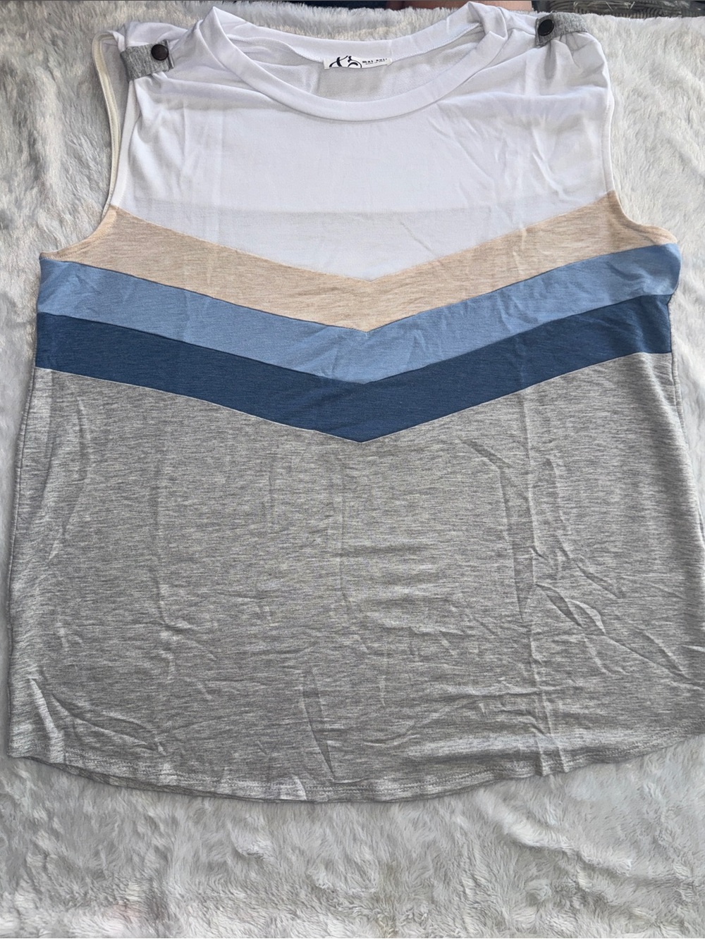 Mai Soli Colorblock Chevron Tank Top in White, Beige, Blue & Gray